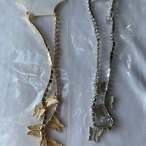 Silver and Gold Butterfly Rhinestone Necklace